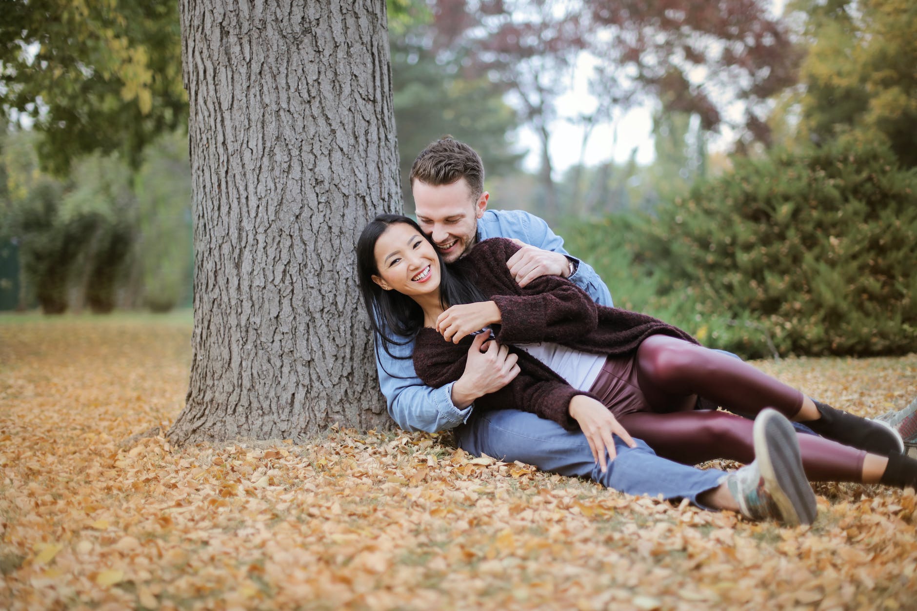 couple reclining under the tree